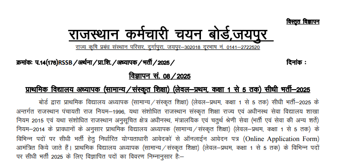 Rajasthan Teacher Syllabus 2025 and Exam Pattern for Level 1 and Level 2